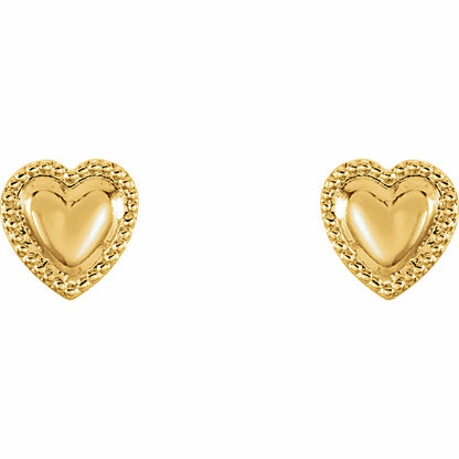 14K Yellow Gold Youth Heart Earrings
