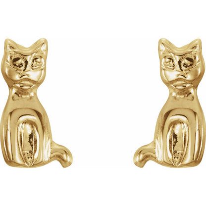 14K Yellow Gold Youth Cat Earrings
