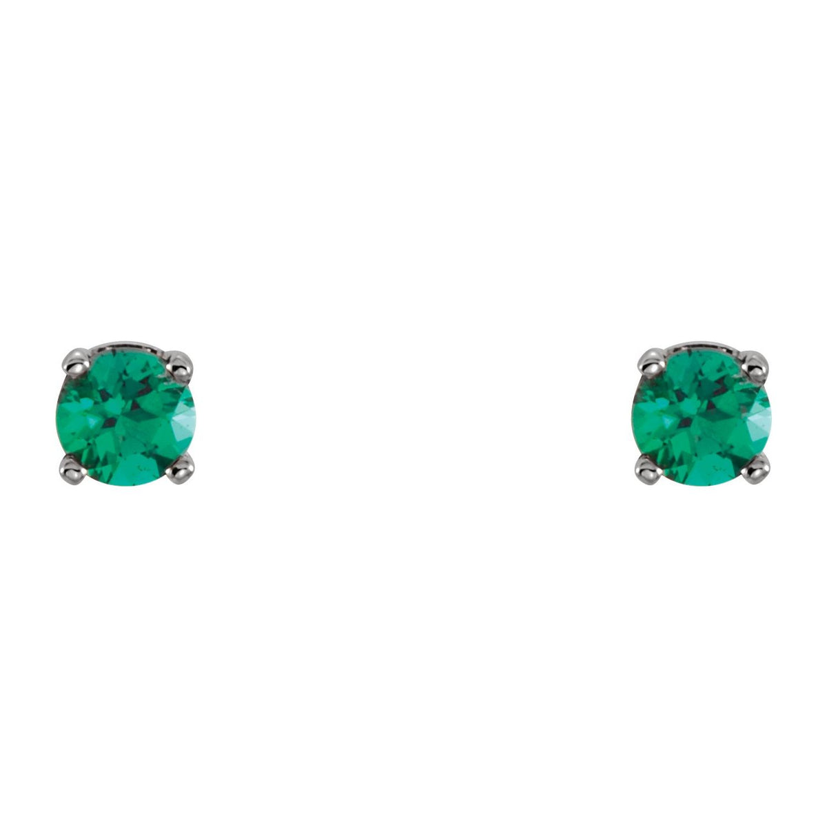 14K White Gold Lab-Grown Emerald Youth Earrings