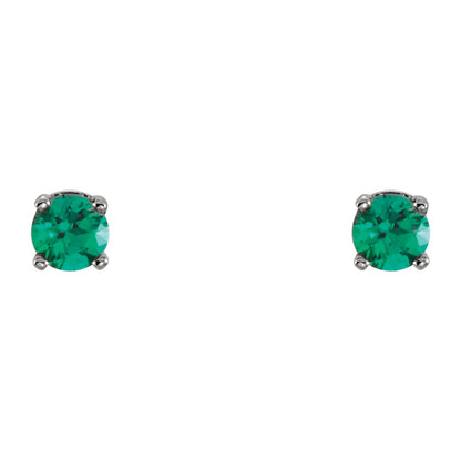 14K White Gold Lab-Grown Emerald Youth Earrings