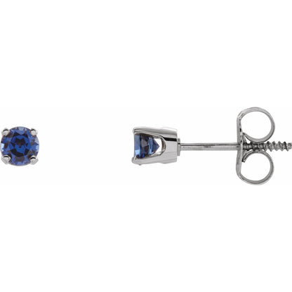 14K White Gold Lab-Grown Blue Sapphire Youth Earrings