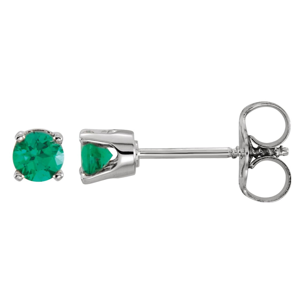 14K White Gold Lab-Grown Emerald Youth Earrings