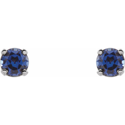 14K White Gold Lab-Grown Blue Sapphire Youth Earrings