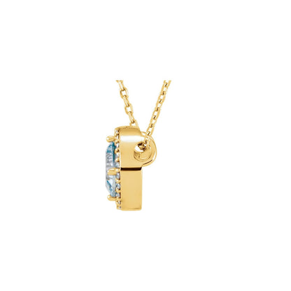 Natural Aquamarine & .06 CTW Natural Diamond Semi-Set Halo-Style 16" Necklace