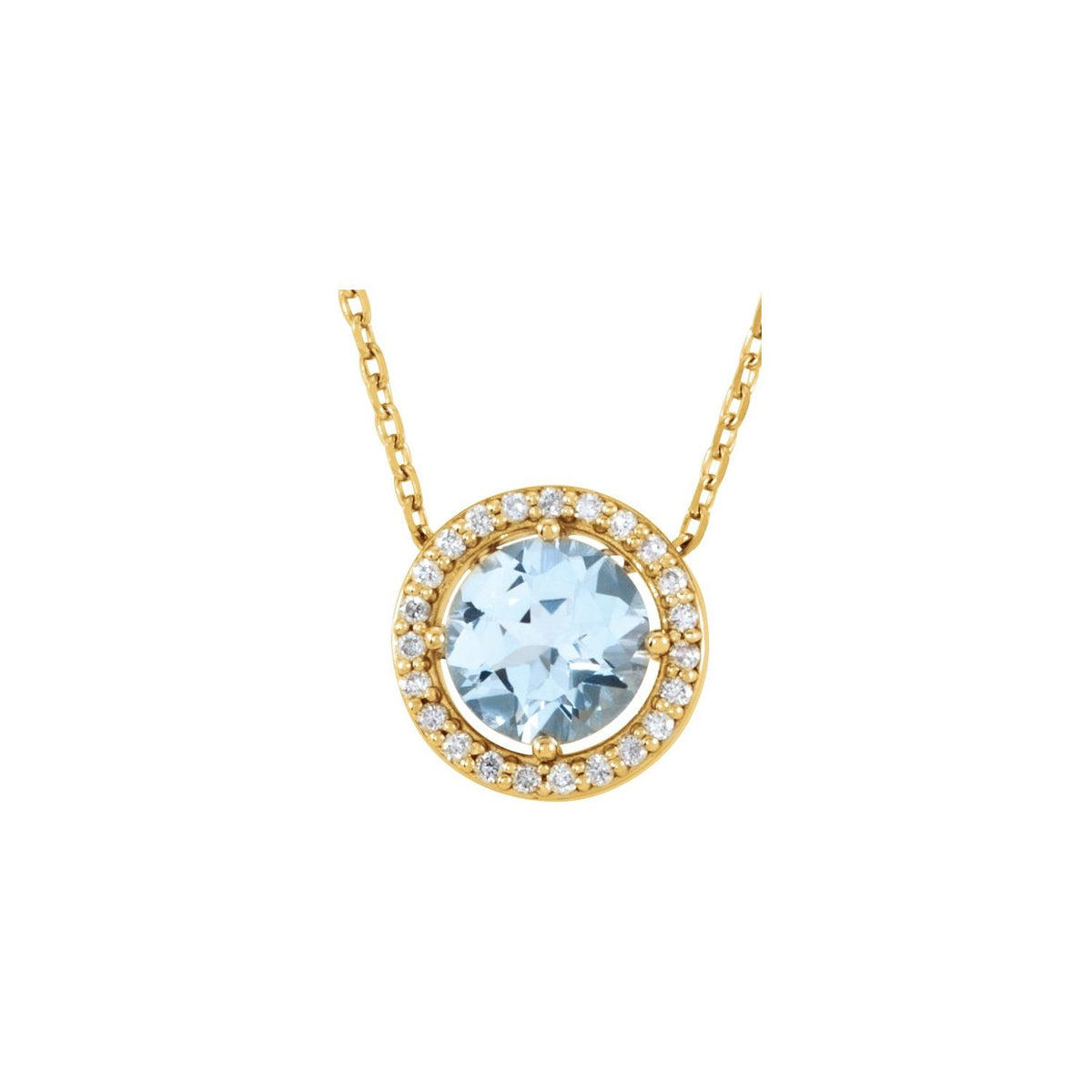 Natural Aquamarine & .06 CTW Natural Diamond Semi-Set Halo-Style 16" Necklace