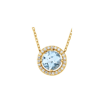 Natural Aquamarine & .06 CTW Natural Diamond Semi-Set Halo-Style 16" Necklace
