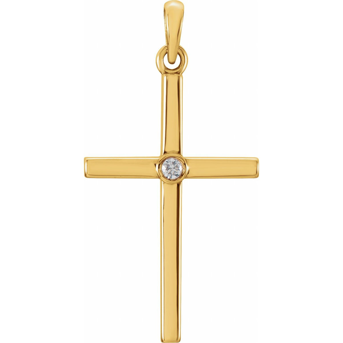14K Yellow Gold .02 CT Natural Diamond Cross Pendant, 26.5 x 13.7 mm