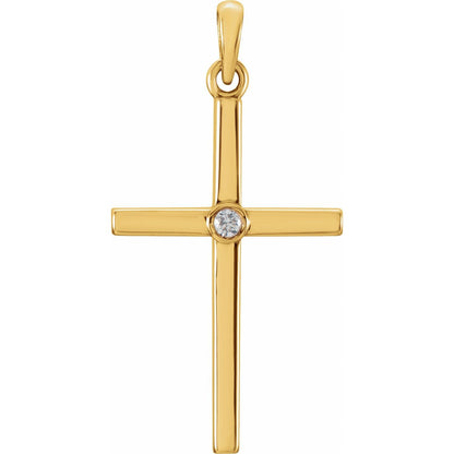 14K Yellow Gold .02 CT Natural Diamond Cross Pendant, 26.5 x 13.7 mm