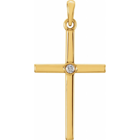 14K Yellow Gold .02 CT Natural Diamond Cross Pendant, 26.5 x 13.7 mm