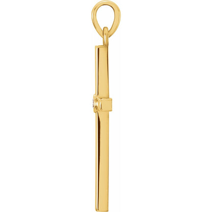 14K Yellow Gold .02 CT Natural Diamond Cross Pendant, 26.5 x 13.7 mm