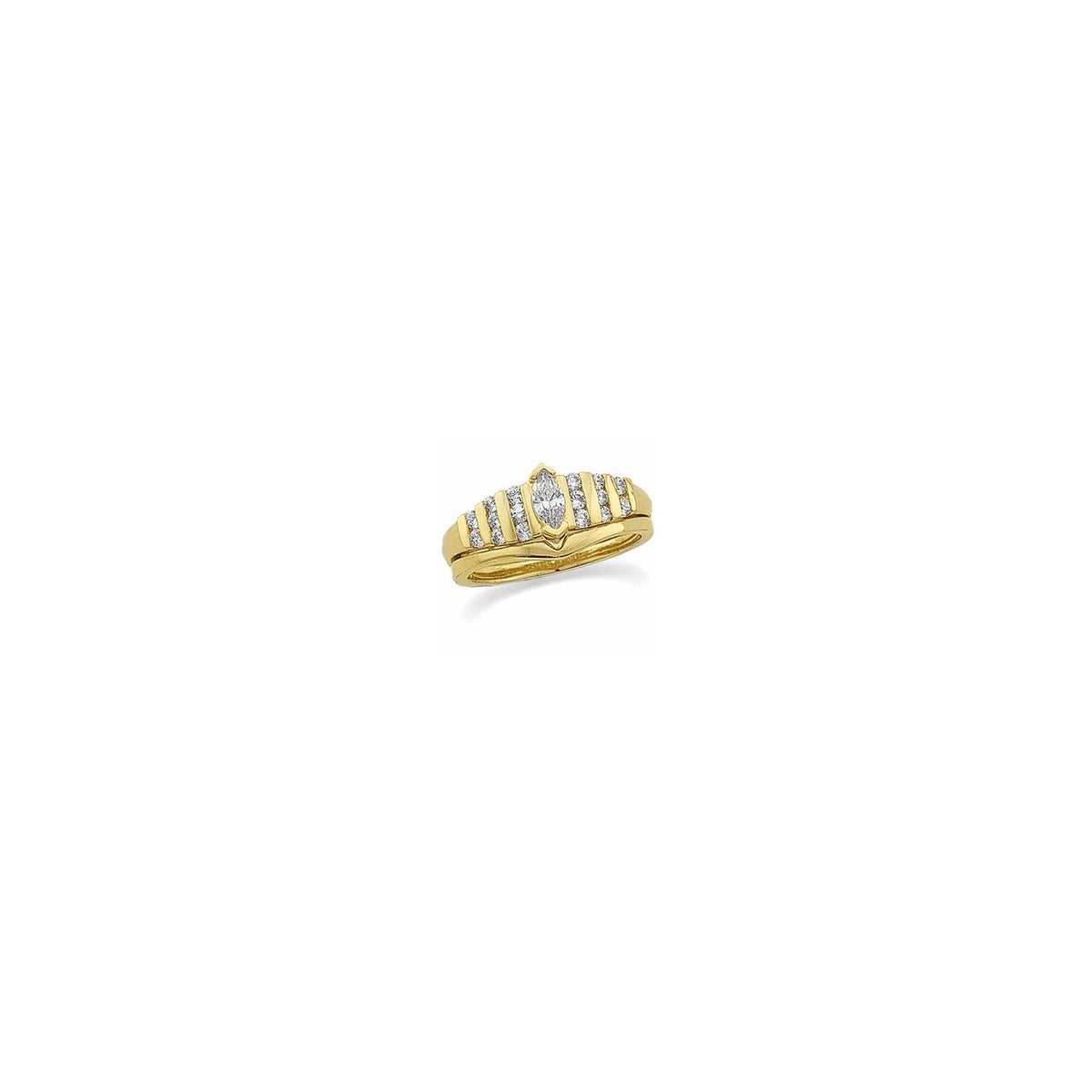 14K Yellow Gold Band, V-Prong Accented Engagement