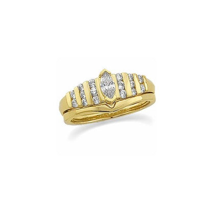 14K Yellow Gold Band, V-Prong Accented Engagement
