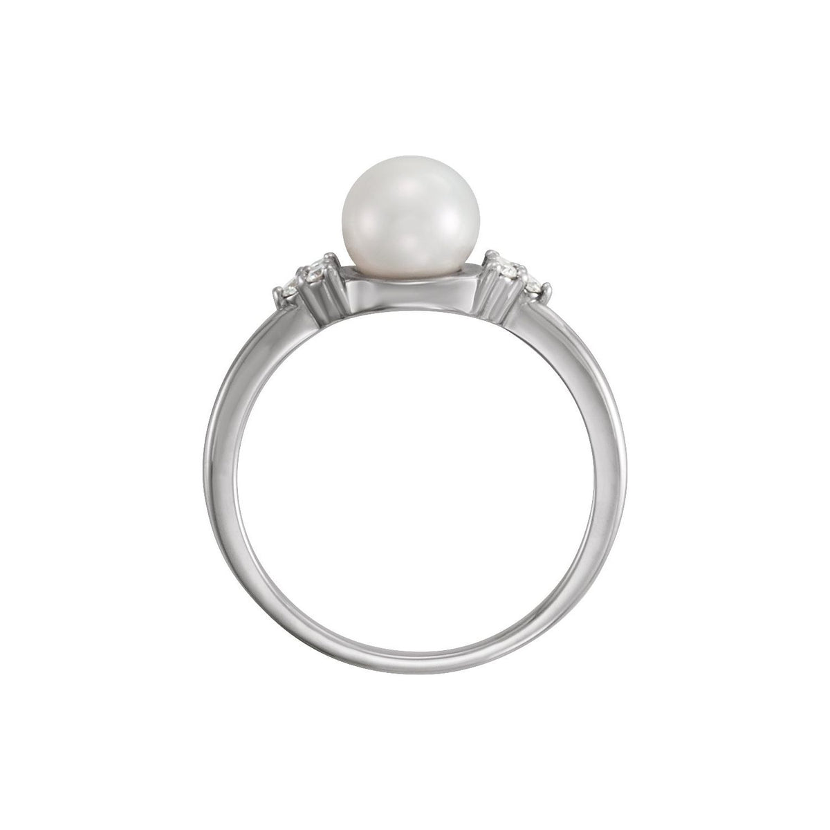 6.5- Cultured Freshwater White Pearl & .09 CTW Natural Diamond Ring