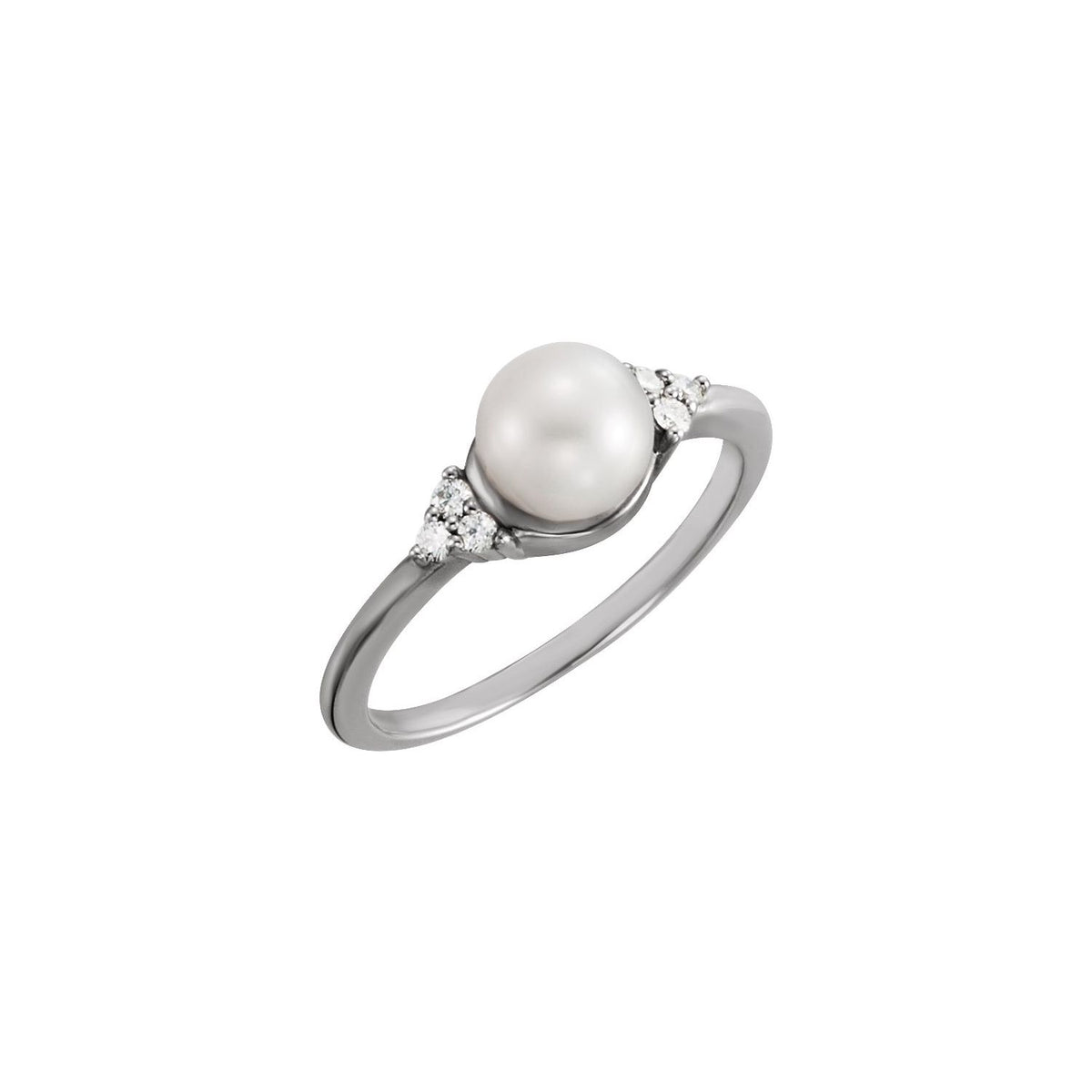 6.5- Cultured Freshwater White Pearl & .09 CTW Natural Diamond Ring