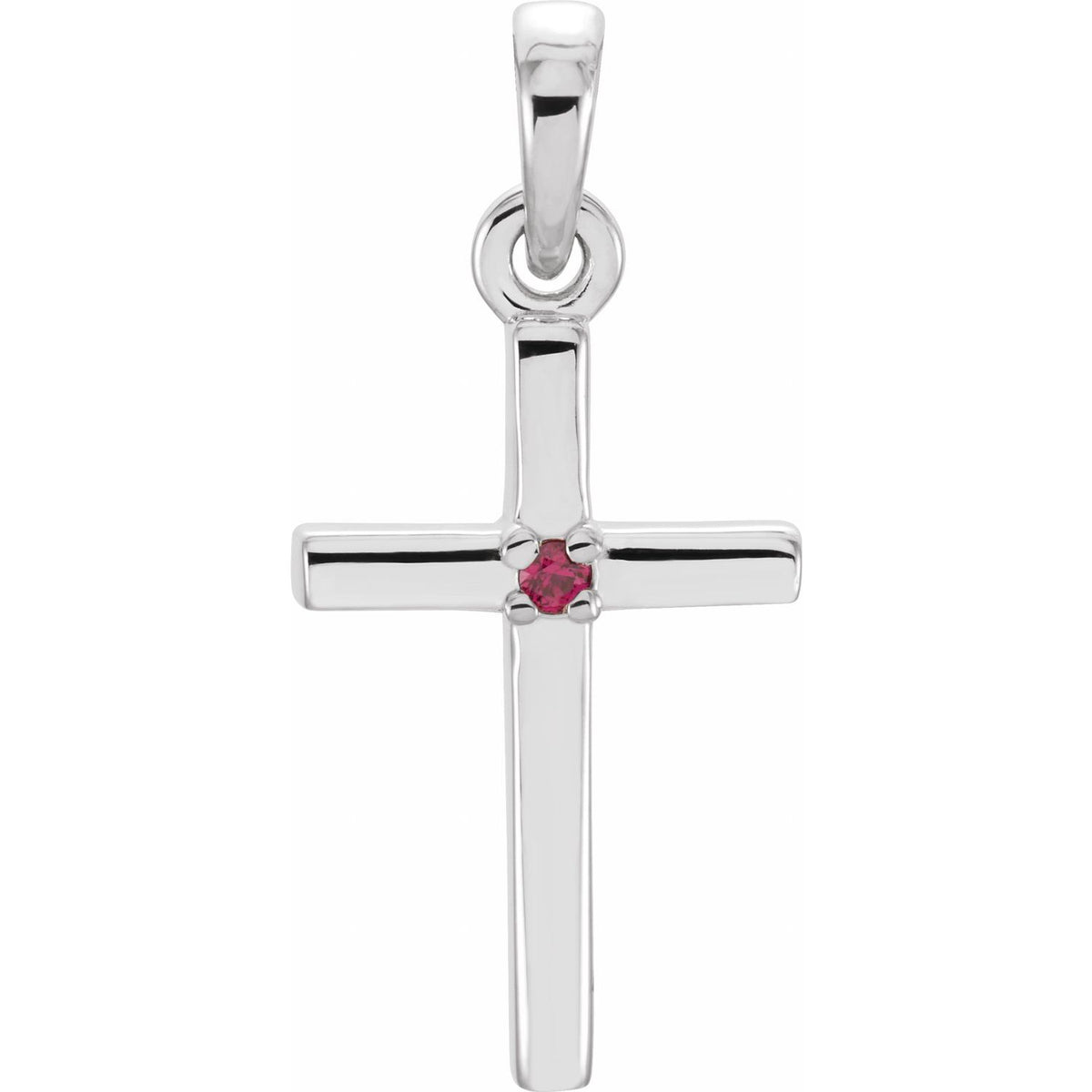 14K White Gold Natural Ruby Cross Pendant