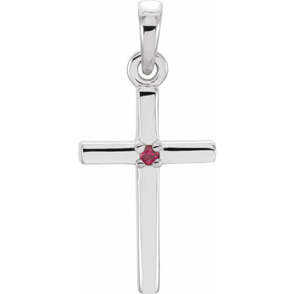14K White Gold Natural Ruby Cross Pendant