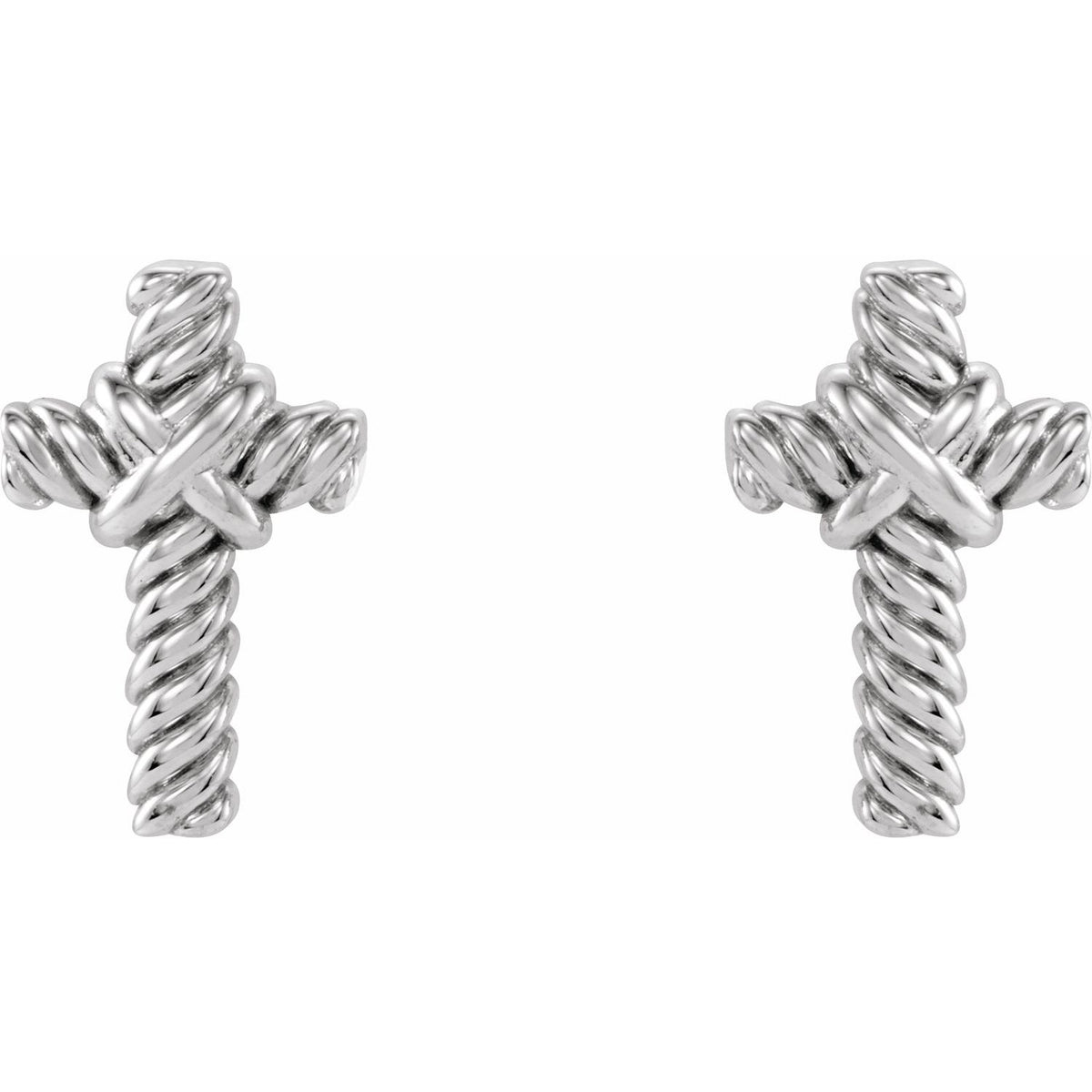 14K White Gold Rope Cross Earrings
