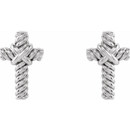 14K White Gold Rope Cross Earrings