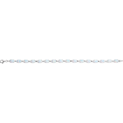 14K White Gold Lab-Grown White Opal Line 7" Bracelet
