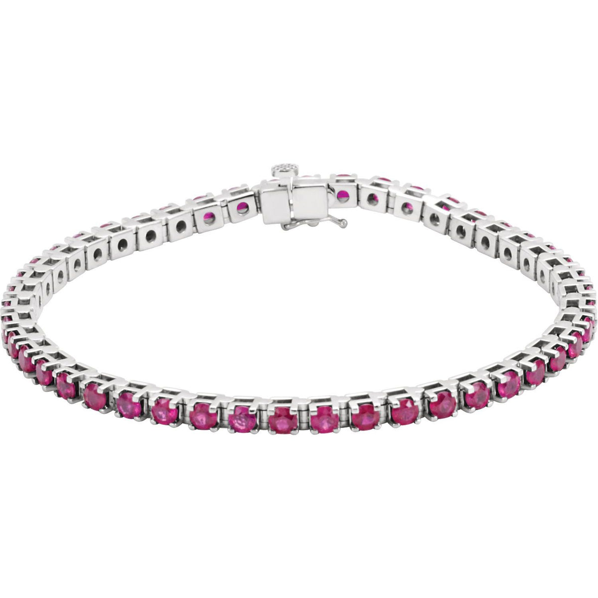 14K White Gold Lab-Grown Ruby Line 7" Bracelet