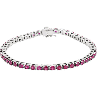 14K White Gold Lab-Grown Ruby Line 7" Bracelet