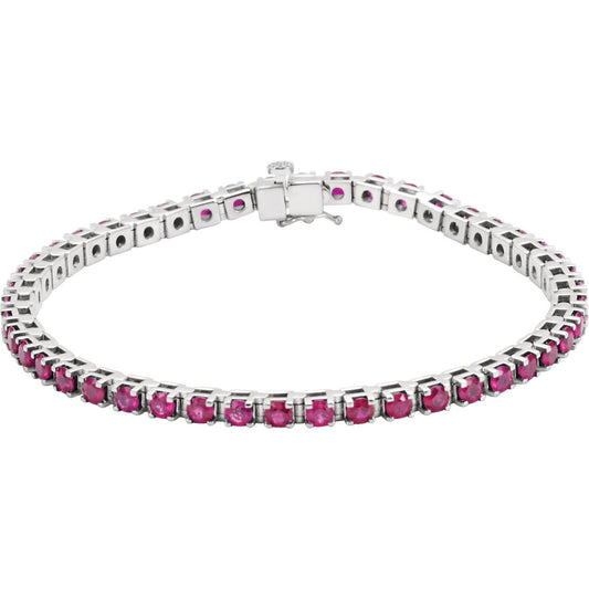 14K White Gold Lab-Grown Ruby Line 7" Bracelet