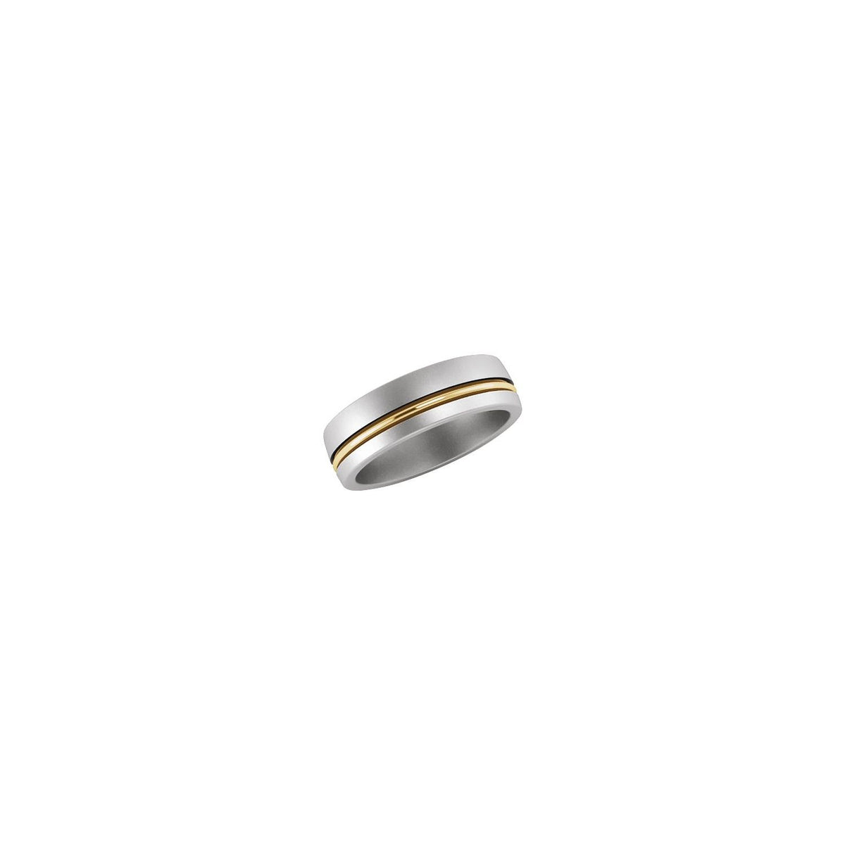 Platinum & 18K Yellow Gold & Platinum Grooved Comfort-Fit Half Round Band, 6 mm