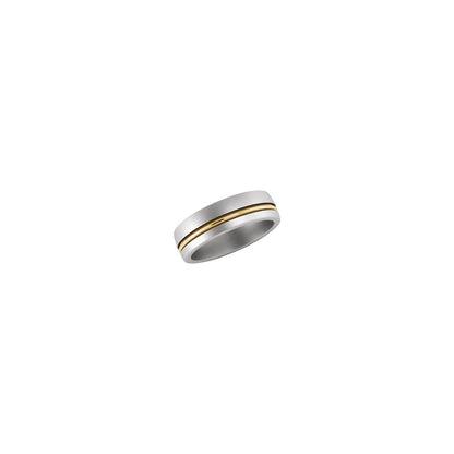 Platinum & 18K Yellow Gold & Platinum Grooved Comfort-Fit Half Round Band, 6 mm