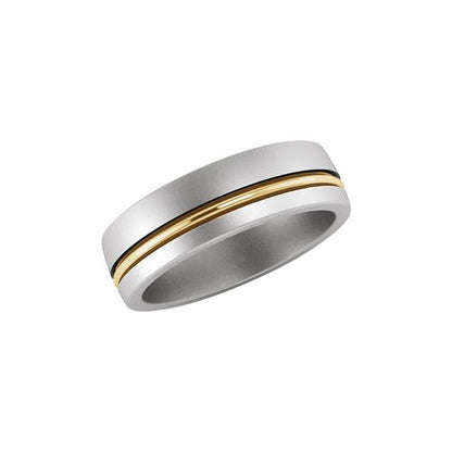 Platinum & 18K Yellow Gold & Platinum Grooved Comfort-Fit Half Round Band, 6 mm