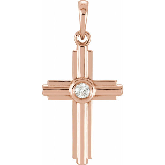 14K Rose Gold .06 CT Natural Diamond Cross Pendant