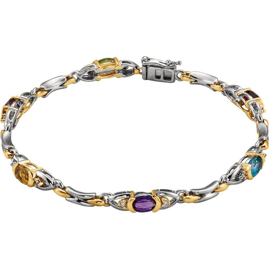 14K White/Yellow Gold Natural Multi-Gemstone & 1/10 CTW Natural Diamond 7 1/2" Bracelet