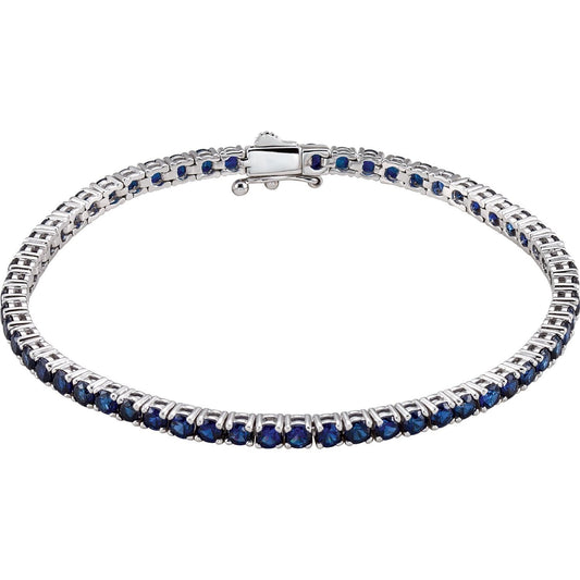 14K White Gold Lab-Grown Blue Sapphire Line 7.25" Bracelet