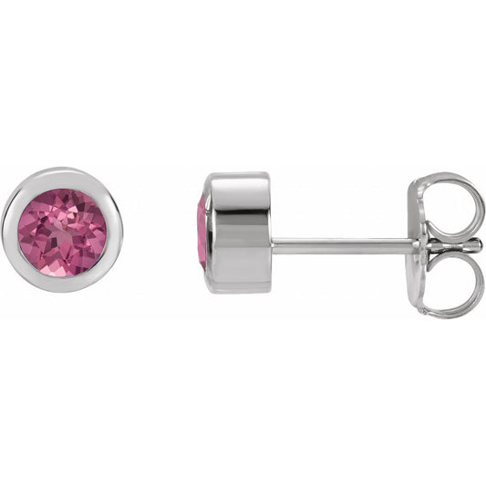 14K White Gold Natural Pink Tourmaline Bezel-Set Earrings