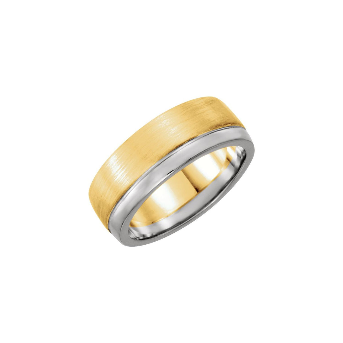 14K White/Yellow Gold Single Sided Stepped-Edge Flat Band, 6.75 mm