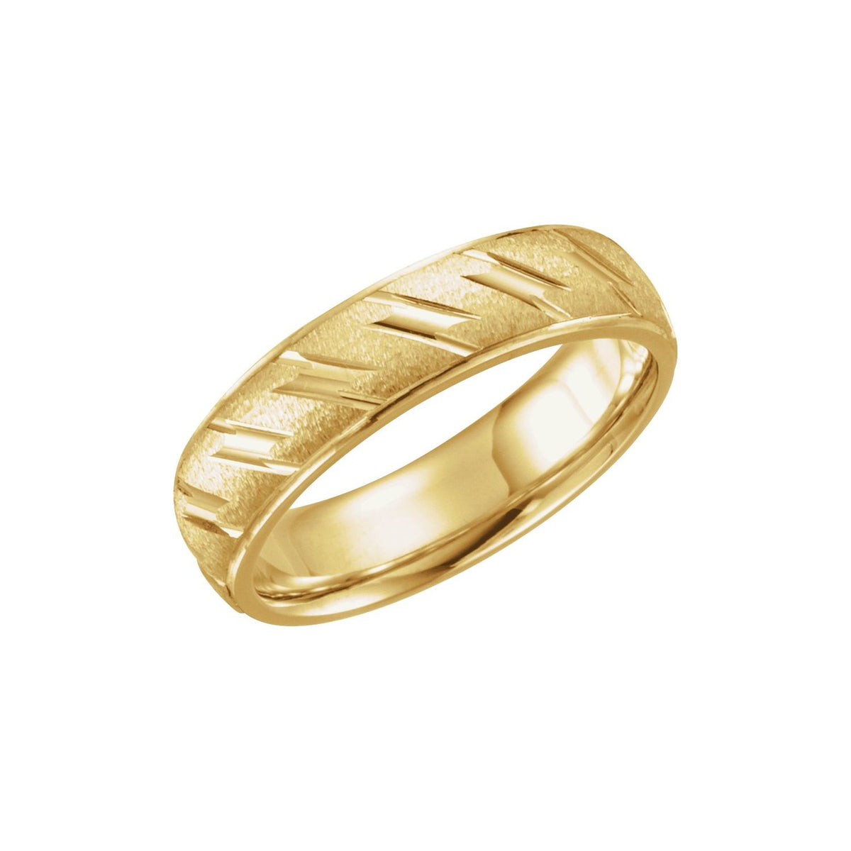 Stepped-Edge Diagonal Grooved Comfort-Fit Flat Band