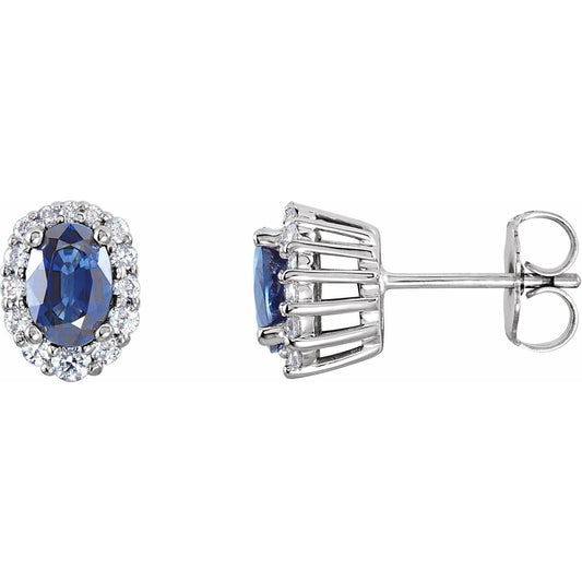 14K White Gold Natural Blue Sapphire & 1/4 CTW Natural Diamond Earrings