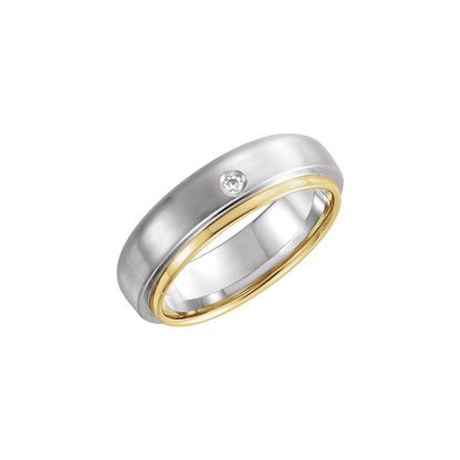 14K White/Yellow Gold .25 CT Natural Diamond Stepped-Edge Comfort-Fit Flat Band