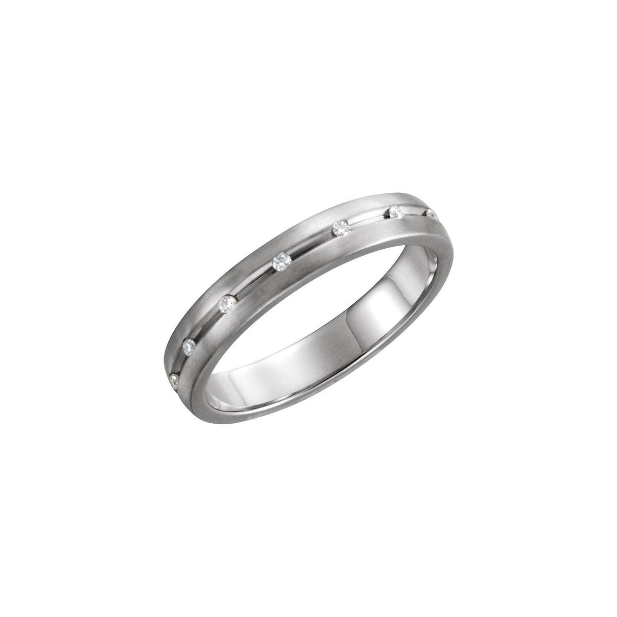 14K White Gold 1/10 CTW Natural Diamond Grooved Band