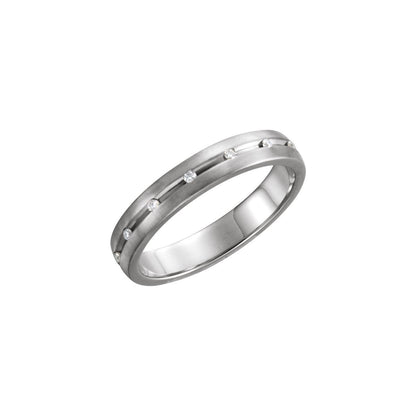 14K White Gold 1/10 CTW Natural Diamond Grooved Band