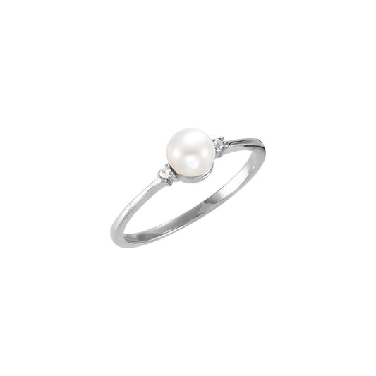 Cultured White Freshwater Pearl & .02 CTW Natural Diamond Ring