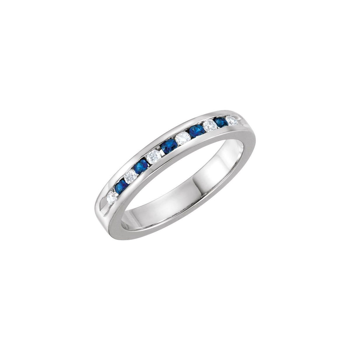 Platinum Natural Blue Sapphire & 1/10 CTW Natural Diamond Anniversary Band