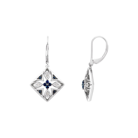 Sterling Silver Natural Blue Sapphire & .04 CTW Natural Diamond Earrings