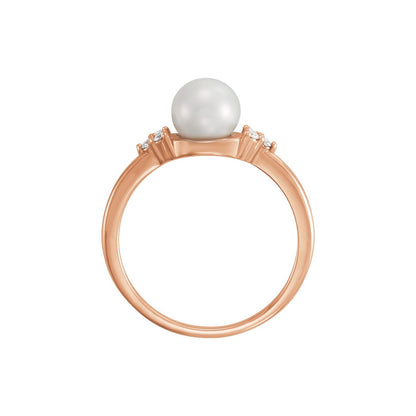 6.5- Cultured Freshwater White Pearl & .09 CTW Natural Diamond Ring