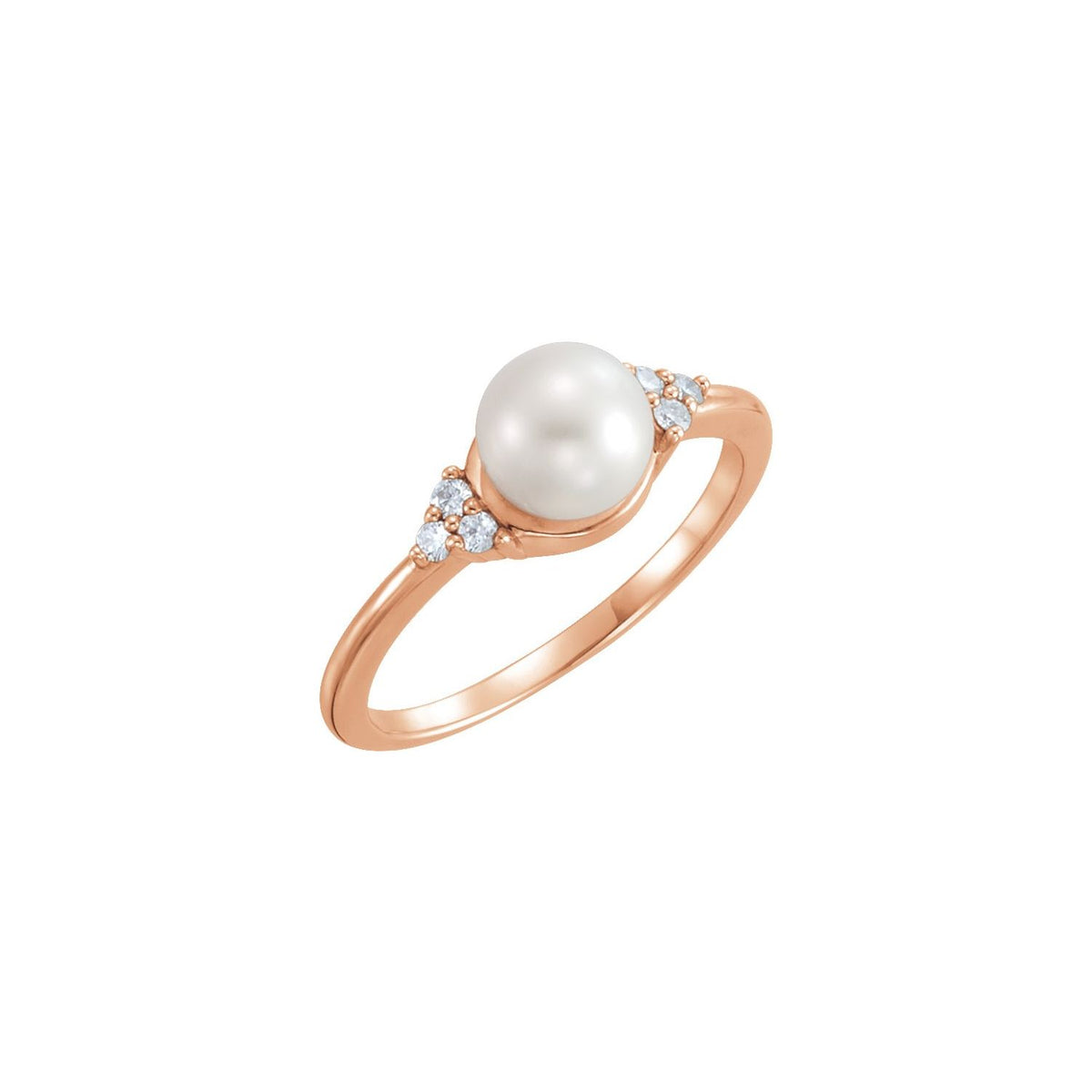 6.5- Cultured Freshwater White Pearl & .09 CTW Natural Diamond Ring