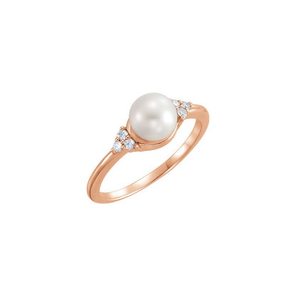 6.5- Cultured Freshwater White Pearl & .09 CTW Natural Diamond Ring