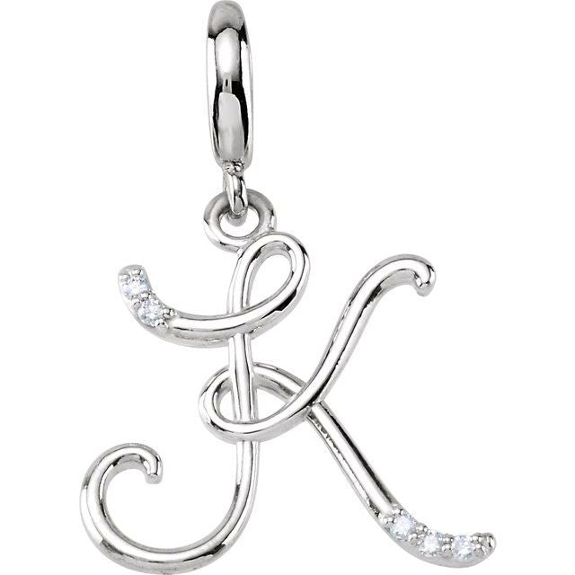 Sterling Silver Script Initial .03 CTW Natural Diamond Charm/Pendant
