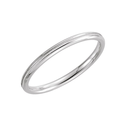 Milgrain Comfort-Fit Half Round Band, 2 mm