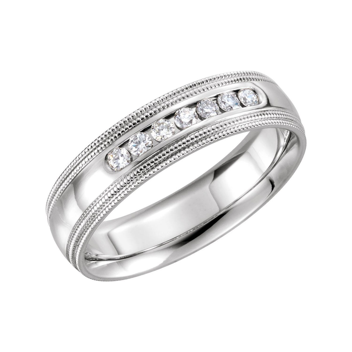 1/4 CTW Natural Diamond Double Milgrain Edge Comfort-Fit Half Round Band, 6 mm, Style 2