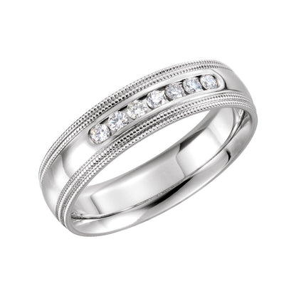 1/4 CTW Natural Diamond Double Milgrain Edge Comfort-Fit Half Round Band, 6 mm, Style 2