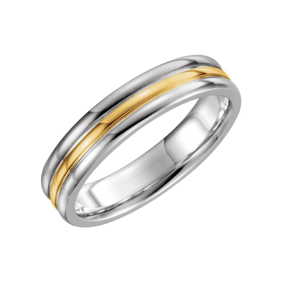 14K Yellow/White/Yellow Gold Grooved Band
